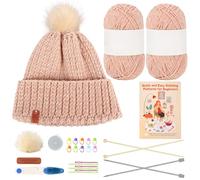 Reessy Knitting Kits for Beginners Adults, Beanie Hat Knitting Starter Kit for Adults Learning to Knit Include Knitting Book 2 Pairs Knitting Needles Soft Yarn Balls and Leather Labels