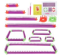 Reessy Knitting Loom with Instruction, Hook and Needle, Flexible Plastic Knitting Loom Set for Adults Kids, Square and Round Knit Looms kit for Hat, Glove, Scarf, Sock