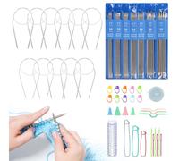 Reessy Knitting Needles Set, 35 Pcs Double Pointed Knitting Needle 20 cm and 11 Pairs Metal Circular Knitting Needles 80 cm, Metal Knitting Kits for Beginners Adults