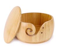 Reessy Large Wooden Yarn Bowl with Lid - Bamboo Wooden Yarn Holder for Crochet & Knitting, Handmade Yarn Storage Bowl Anti-Tangle Crochet Bowl (8.3" x 8.3" x 4.3")