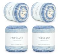 Reessy Ombre Yarn, 4 × 100g Gradient Yarn Cake, 60% Cotton 30% Acrylic 10% Wool for Crochet - Multi Coloured Yarns for Knitting Scarves, Shawls, Blankets, Crafting and Clothing - Yellow Blue Wool