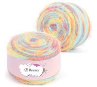 Reessy Ombre Yarn Cake-2×190g/400m Plush Gradient Yarn-38% Wool, 40% Nylon, 22% Acrylic-Soft Fluffy Knitting Wool for Crochet Blanket Sweaters Scarves Hat and Colorful Crafts - Macaron