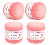 Reessy Ombre Yarn Cake-4×100g/200m Plush Gradient Yarn-38% Wool, 40% Nylon, 22% Acrylic-Soft Fluffy Double Knitting Wool for Crochet Blanket Sweaters Scarves Hat and Colorful Crafts-Cranberry Ombre