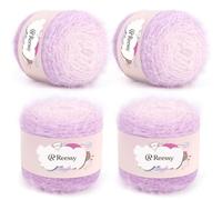 Reessy Ombre Yarn Cake-4×100g/200m Plush Gradient Yarn-38% Wool, 40% Nylon, 22% Acrylic-Soft Fluffy Double Knitting Wool for Crochet Blanket Sweaters Scarves Hat and Colorful Crafts-Purple Ombre