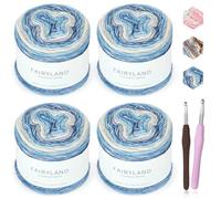 Reessy Ombre Yarn for Crochet, 4 × 100g Gradient Cake Yarn - 60% Cotton 30% Acrylic 10% Wool, Pretty Blue Crochet Wool for Scarves, Shawls, Blankets, Crafting and Clothing