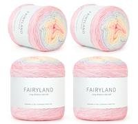 Reessy Ombre Yarn for Crochet, 4 × 100g Rainbow Wool Cake Yarn Set, 60% Cotton 30% Acrylic 10% Wool - Multi Coloured Yarns for Scarves, Shawls, Blankets, Crafting and Clothing