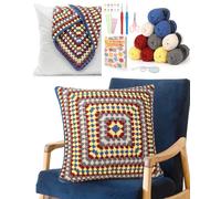 Reessy Pillowcase Crochet Kits for Beginners Adults, Complete Granny Square Crochet Kit with Instruction Book and Yarn, Beginners Crochet Kit, Learn to Crochet Basic Granny Squares Crafts