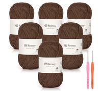 Reessy Skinny Chenille Yarn for Crocheting - 6 Pack of 50g/1.76oz - Soft Fluffy Chenille Yarn - Baby Weights, Ideal Crochet Yarn for Baby Blankets, Plush Toys & Wearables - 951yd Total(Mocha)