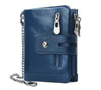 REETEE Ladies Leather Purse RFID Blocking Women's Wallet Multiple Compartment Zipper Coin Purse and 16 Card Slots Bifold Leather Lady Wallet with Chain,Small Womens Purses Leather(Blue)