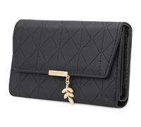 Reetee Ladies Purse - PU Leather Wallet for Women with Pendant, Bifold Purses with Coin Zipper and 6 Card Slots (M-Black)
