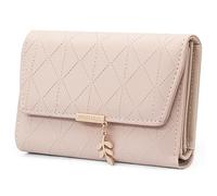 REETEE Ladies Purse Wallet PU Leather Wallet for Women Small Womens Wallet with Pendant, Bifold Purses for Women with Coin Zipper Small Purse and 6 Card Slots (M-Pink)