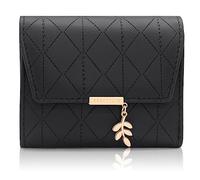 REETEE Ladies Purse Wallet PU Leather Wallet for Women Small Womens Wallet with Pendant, Bifold Purses for Women with Coin Zipper Small Purse and 6 Card Slots (Black-1)