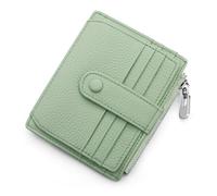 REETEE Men Women Credit Card Holder RFID Blocking Leather Card Wallet Slim Minimalist Card Holder Women's Wallets with 14 Card Slots, Ladies Purse with Zip Coin Pocket (Light Green)