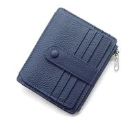 REETEE Men Women Credit Card Holder RFID Blocking Leather Card Wallet Slim Minimalist Card Holder Women's Wallets with 14 Card Slots, Ladies Purse with Zip Coin Pocket (Blue)