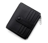 REETEE Men Women Credit Card Holder RFID Blocking Leather Card Wallet Slim Minimalist Card Holder Women's Wallets with 14 Card Slots, Ladies Purse with Zip Coin Pocket (Black)