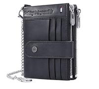 REETEE Mens Wallet RFID Blocking Genuine Leather Wallets Mens Slim Wallet for Men with Chain,Men's Bifold Leather Wallet 19 Credit Card Holder and Zipper Coin Pocket（Black）