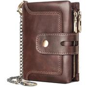 REETEE Mens Wallet RFID Blocking Wallet for Men Genuine Leather Wallets Mens with Chain,Bifold Men's Wallets with 15 Card Holder and Coin Pocket Zip,with Gift Box (A-Coffee)