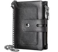 REETEE Mens Wallet RFID Blocking Wallet for Men Genuine Leather Wallets Mens with Chain,Bifold Men's Wallets with 15 Card Holder and Coin Pocket Zip,with Gift Box (A-Black)