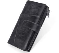 REETEE Women's Large PU Leather Purse Women's Long Format Purse Women RFID Blocking Purse Ladies with Large Zip Coin Compartment Many Compartments and 23 Card Slots, black, 19.5*9.5*3cm, Retro