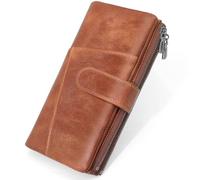 REETEE Women's Large PU Leather Purse Women's Long Format Purse Women RFID Blocking Purse Ladies with Large Zip Coin Compartment Many Compartments and 23 Card Slots, brown, 19.5*9.5*3cm, Retro