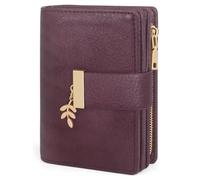 REETEE Women's Small and Compact Wallet PU Leather with RFID Protection, red wine, 12.5*9.5*3.5cm, Retro