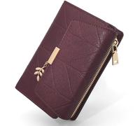 REETEE Women's Small RFID Blocking Purse, Women's PU Leather Purse, Women's Wallet with 16 Card Slots and Zip Coin Compartment, Wine red, 14 x 9 x 3,5 cm, Retro