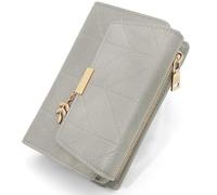 REETEE Women's Small RFID Blocking Purse, Women's PU Leather Purse, Women's Wallet with 16 Card Slots and Zip Coin Compartment, gray, 14 x 9 x 3,5 cm, Retro