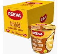 REEVA Instant Mashed Potatoes with Cheddar Cheese Flavour, 40g x 16 Cups, Ready in 3 Minutes, Just Add Boiling Water, Instant Potato Cups, Quick & Convenient Potato Side Dish, Bulk Pack
