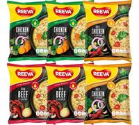 REEVA Instant Noodles Variety Pack 60g x 6 Packs | 2 Chicken Flavour, 2 BBQ Beef Flavour & 2 Hot Chicken Flavour | Instant Noodle Multipack with Seasoning Powder & Dressing Oil Sachets