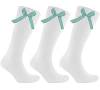 REEVE 3 X Pairs Girls Children's Gingham Check Bow White Knee High Socks Long Back School (Green, Shoe Size 4-6.5 (11+ Yrs))
