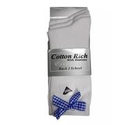 REEVE 3 X Pairs Girls Children's Gingham Check Bow White Knee High Socks Long Back School (Royal Blue, Shoe Size 12-3.5 (7-10 Yrs))