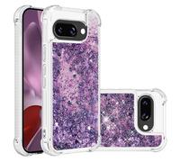 Reevermap for Google 9A Case Google Pixel 9A Phone Case Glitter Clear 3D Hearts Liquid Floating Silicone Phone Cover, Shockproof Air Cushion Bling Bumper Case Girls Women, Purple