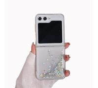 Reevermap for Samsung Galaxy Z Flip 6 Case Glitter Clear Samsung Flip 6 Phone Case, Cute Hearts Shiny Liquid Floating Flexible Silicone Cover Shockproof Bumper Case for Girls Women, Silver