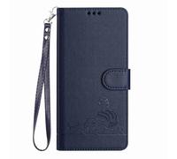 Reevermap Google Pixel 7A Case Phone Cover for Google Pixel 7A with Lanyard Card Holder, Protective Flip Wallet PU Leather Embossed Cat Magnetic Clasp Kickstand Notebook Bumper, Blue