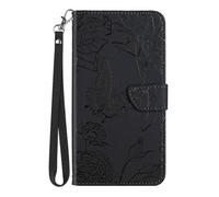 Reevermap Honor 200 Lite Case PU Leather Flip Phone Cover for Honor 200 Lite with Embossed Butterfly, Shockproof Wallet Card Slots Lanyard Magnetic Clasp Built-in kickstand, Black