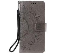 Reevermap iPhone 13 Case, Protective Flip PU Leather Wallet with Card Holder, Mandala Magnetic Stand, Grey