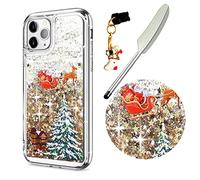Reevermap iPhone 15 Pro Case Christmas Phone Case, Protective Clear Shiny Glitter Liquid Floating Soft Silicone Xmas Santa Claus Cover for iPhone 15 Pro & 1 Touch Pen & 1 Dust Plug, Gold