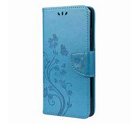 Reevermap MOTO E40 Case E30 E20 Case, Protective Flip Folio Wallet PU Leather Embossed Butterfly Phone Cover with Folding Kickstand Card Holder Silicone Bumper for Motorola E40/E30/E20, Blue
