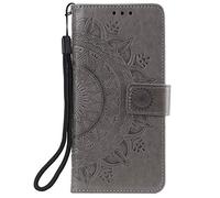 Reevermap Motorola G35 Case, Protective MOTO G35 Wallet Phone Case Flip Shockproof PU Leather Card Holder Mandala Magnetic Stand Cover for Motorila MOTO G35 5G, Grey