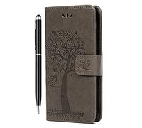 Reevermap Motorola Moto G54 Case Wallet Premium Flip Phone Case Shockproof PU Leather Owl Tree Embossed Magnet Cover for Motorola Moto G54 with Kickstand Card Holder & 1 Touch Pen, Grey