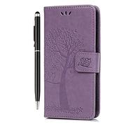 Reevermap Samsung Galaxy A04S/A13 5G Case, Flip Wallet PU Leather TPU Owl Tree Pattern, Kickstand, Card Slot, Hidden Pocket, Light Purple
