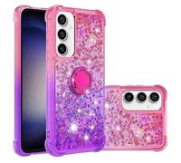 Reevermap Samsung Galaxy S23 FE Phone Case with Ring Holder Kickstand, Clear Glitter Liquid Floating Silicone Case Sparkle 360 Degree Rotating Ring Grip Case Cover for Girls Women, Pink & Purple