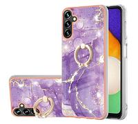 Reevermap Samsung Galaxy S24 FE Case with Ring Holder, Shockproof Silicone Marble Phone Cover Kickstand Soft Metallic TPU Rubber Bumper Case for Samsung Galaxy S24 FE, Dark Purple
