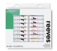 Reeves Acrylic Paint Set - 18 x 12ml assorted vibrant Colour tubes - Art Supplies for Adults Suitable for beginners, leisure and recreational users - Suitable for Multiple Surfaces
