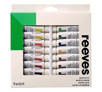 Reeves Acrylic Paint Set - Highly Pigmented Colours - Water-Based Colour Paints for Artists - Art Supplies for Adults & Kids - Suitable for Canvas, Fabric, Metal & More - 18 x 10ml Pack