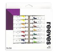 Reeves Oil Paint Set - Highly Pigmented Oil-Based Colour Paints for Artists - Rich Texture, Non-Toxic - Art Supplies for Beginners & Advanced, For Adults & Kids - 18 x 12ml Pack, Various Colours