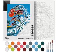 Reeves Paint by Numbers Kit for Adults - Playful Dolphins- Packed with Canvas Board, Brushes and Paint - Suitable for Beginners, Leisure and Recreational Users