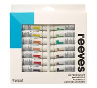 Reeves Watercolour Paint Set - Highly Pigmented Colour Paints for Artists - Art Supplies for Adults & Kids - Suitable for Canvas & Watercolour Boards - 18 x 12ml Pack, Assorted Colours