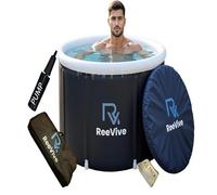 Reevive 370L Portable Ice Bath Cold Plunge Tub with Dome Lid & Cloud Pillow, Dual Valves for Chiller/Filter, Outdoor Recovery Tub with Cover for Athletes & Home Use
