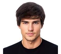 REEWES Dark Brown Men's Wig Short Men's Curly Wig with Bangs Natural Synthetic Full Wig for MenDaily Party Costume Cosplay Wearing